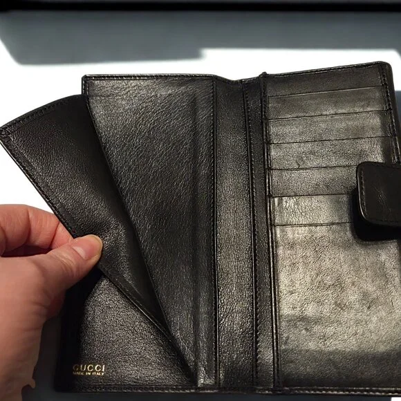 Gucci Black Leather Wallet w/ Bamboo Bit w/ DB – Cleaned & Conditioned – Vintage - Picture 5 of 7